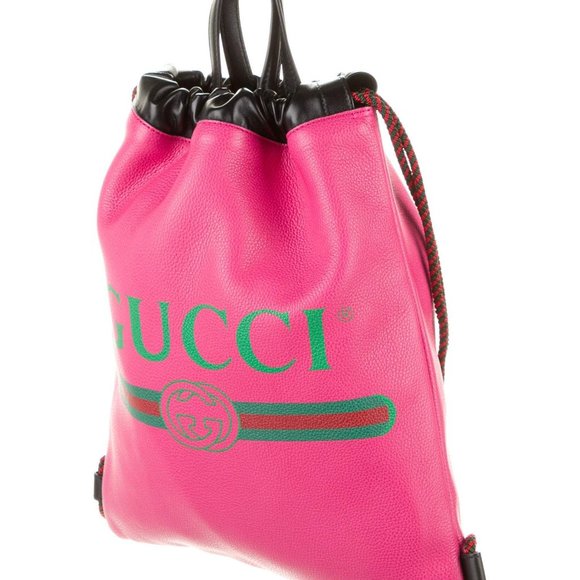 Gucci 2018 Leather Drawstring Backpack in Pink NEW W DUSTBAG - Picture 5 of 12